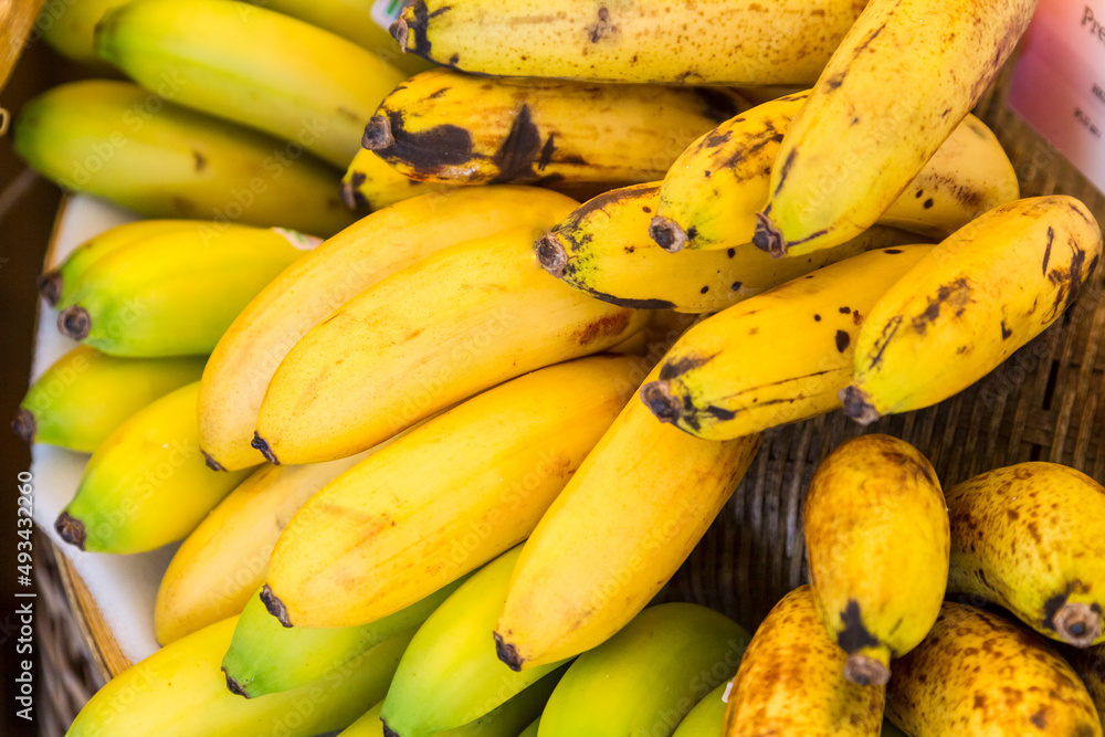 Display of fresh bananas at market