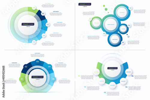 Set of five option circle infographic design templates. Vector illustration