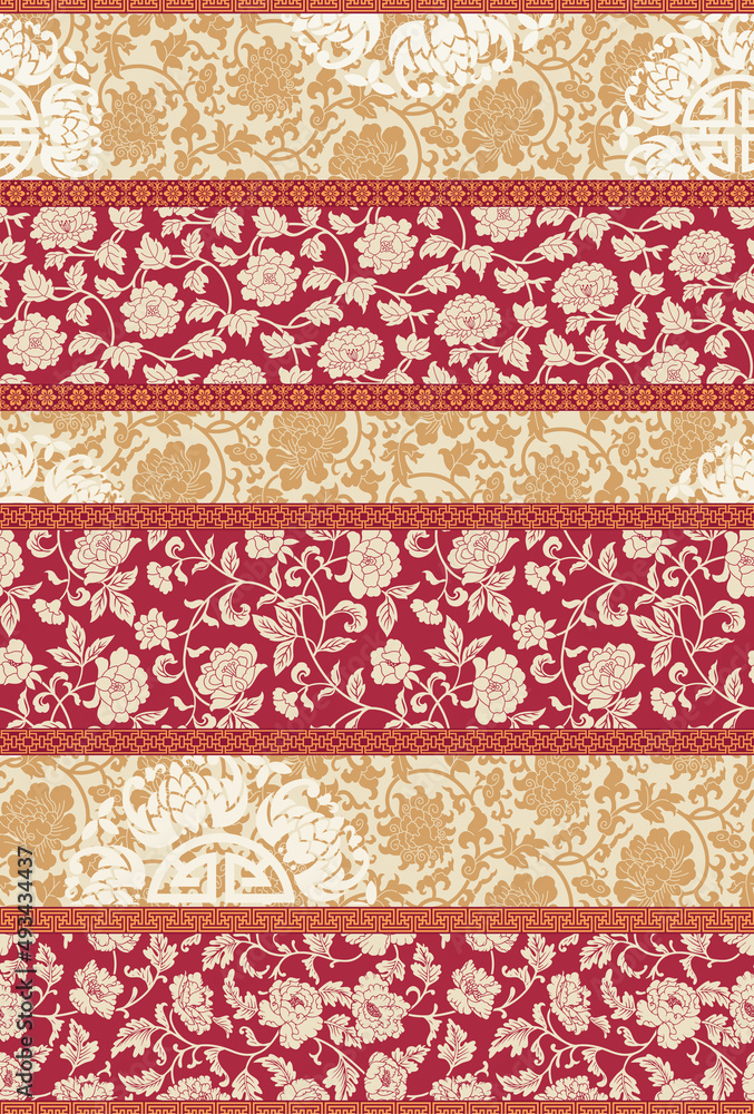 Traditional Chinese floral fabric patchwork wallpaper vector seamless pattern Traditional Chinese floral fabric patchwork wallpaper vector seamless pattern