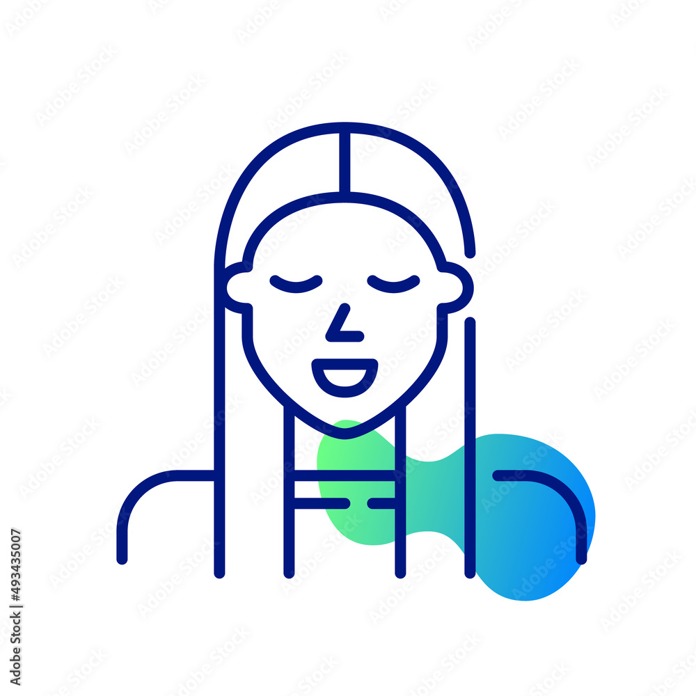 Cute young girl with long hair. Pixel perfect, editable stroke icon