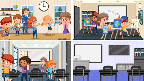 Set of student in the classroom scene