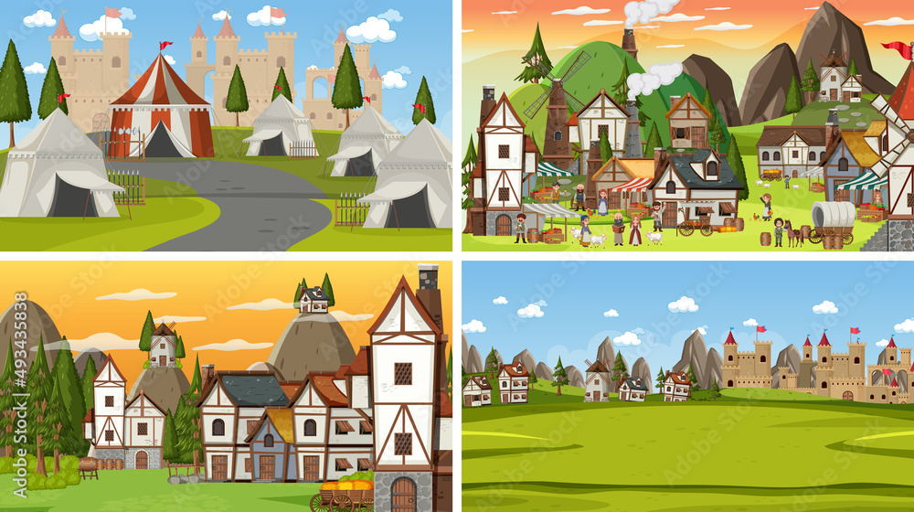 Set of different scene medieval Set of different scene medieval