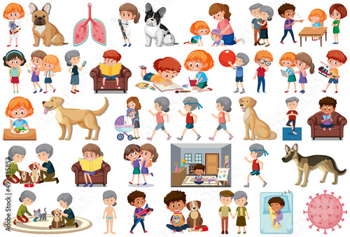 Set of different activities people in cartoon style