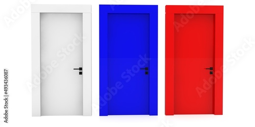 Fototapeta Naklejka Na Ścianę i Meble -  The concept in the form of three closed doors in the national colors of Russia