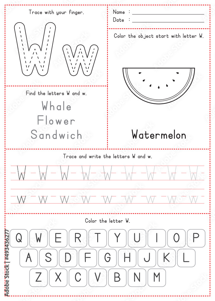 Children Learning Printable Tracing Coloring and Writing Alphabet W