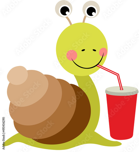 Cute snail drinking a refreshment