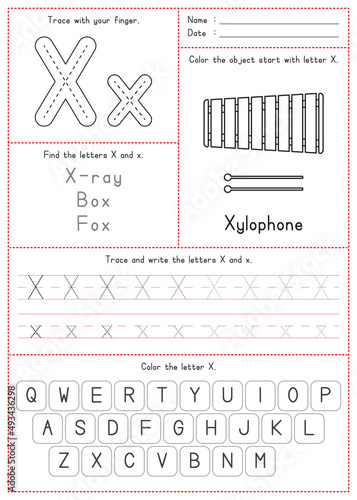 Children Learning Printable - Tracing, Coloring, and Writing Alphabet X