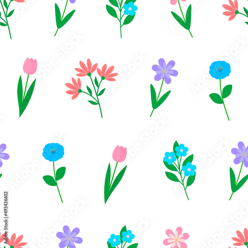 Seamless pattern spring flowers vector illustration 