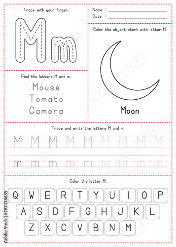 Children Learning Printable - Tracing, Coloring, and Writing Alphabet M
