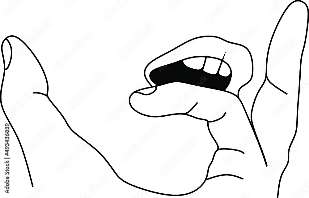 Linear art. Finger near the mouth Linear art. Finger near the mouth