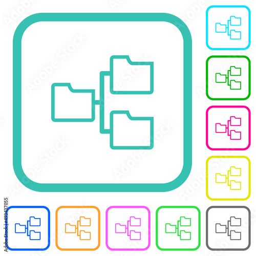 Shared folders outline vivid colored flat icons