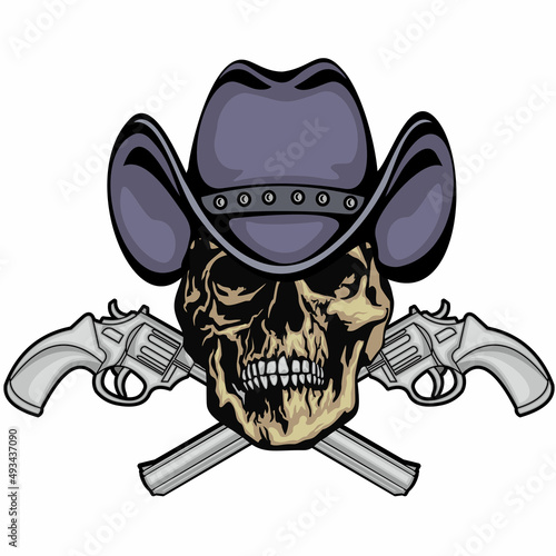 cowboys sign with skull in hat and guns, grunge vintage design t shirts
