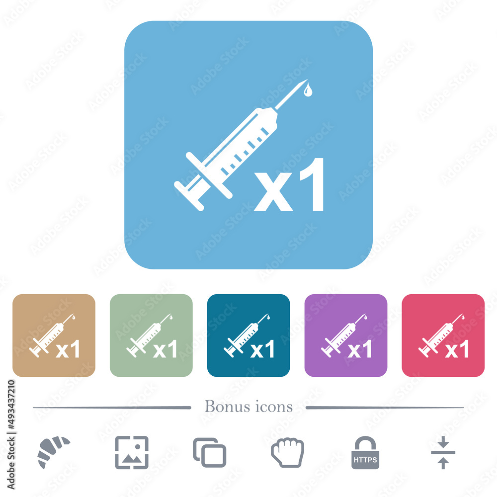 First vaccine dose flat icons on color rounded square backgrounds First vaccine dose flat icons on color rounded square backgrounds