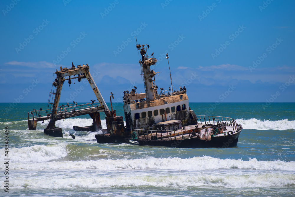 a stranded ship at the Skeleton Coast, Namibia a stranded ship at the Skeleton Coast, Namibia