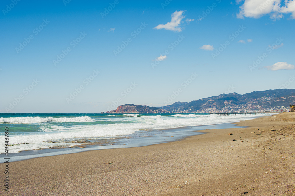 beautiful beach with sea and mountain view