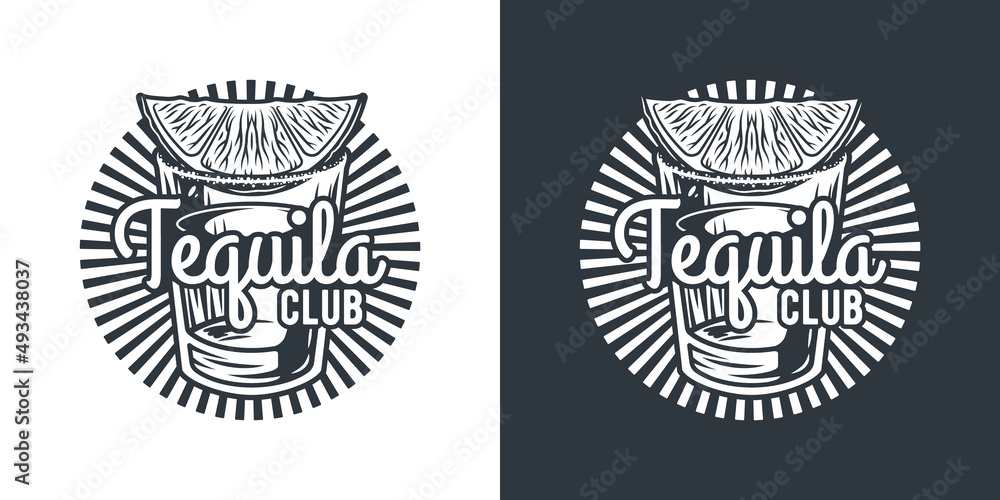Obraz premium Tequila shot with lime and salt. Hand drawn illustration converted to vector isolated on white background