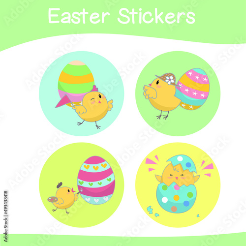 Cute Easter sticker images. Easter sticker collections. Stickers for preschool. Colourful printable sticker. Vector illustration.