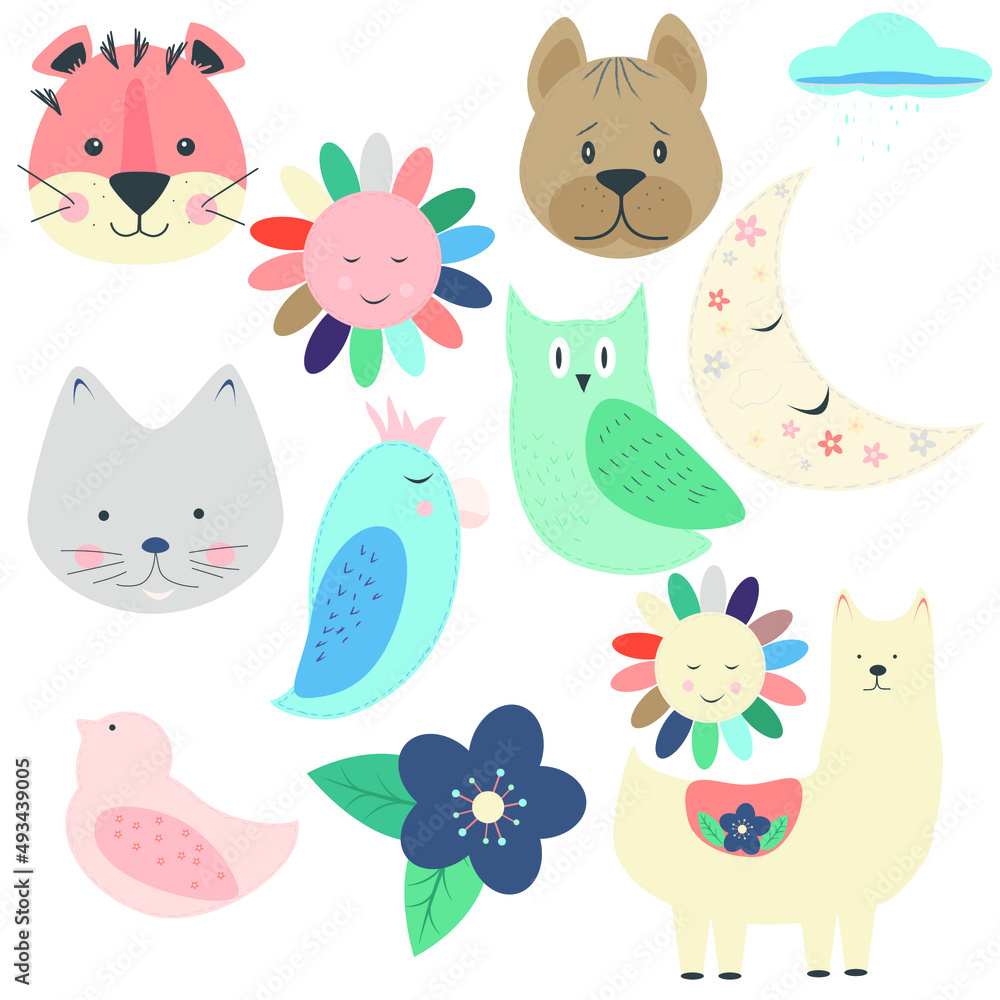 set with animals and birds set with animals and birds