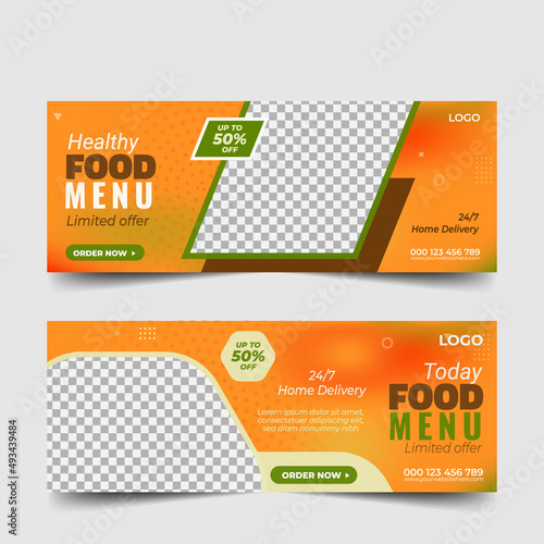 Restaurant fast food social media web banner vector design template, cover page design