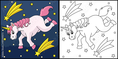 Falling Unicorn And Shooting Star Coloring Page