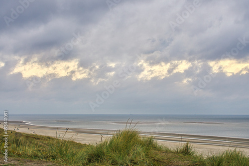 on the coast of Blåvand Denmark. View over the dunes. In autumn everything