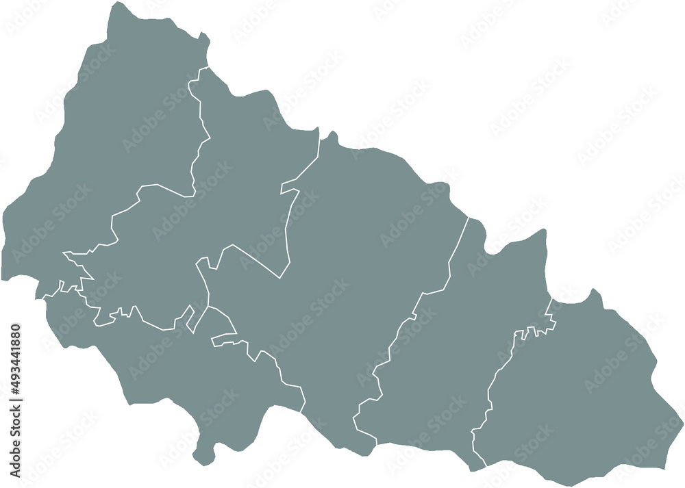 Gray flat blank vector map of raion areas of the  Ukrainian administrative area of ZAKARPATTIA OBLAST, UKRAINE with white  border lines of its raions