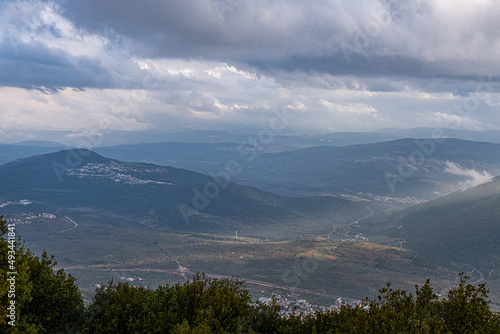 Aerial view looking southwards from Mount Ha'ari (1,047 m ASL), located south of the Druze village of Bit Jann, Upper Galilee, Northern Israel, Israel photo