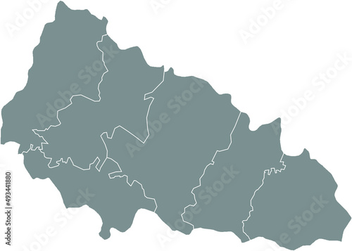 Gray flat blank vector map of raion areas of the  Ukrainian administrative area of ZAKARPATTIA OBLAST  UKRAINE with white  border lines of its raions