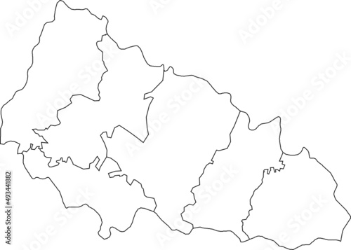 White flat blank vector map of raion areas of the Ukrainian administrative area of ZAKARPATTIA OBLAST  UKRAINE with black border lines of its raions