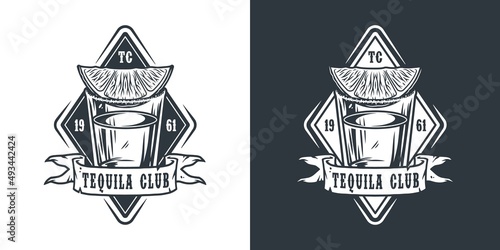 Shot tequila with lime and salt for cocktail bar. Vector design with mexican tequila for alcohol pab