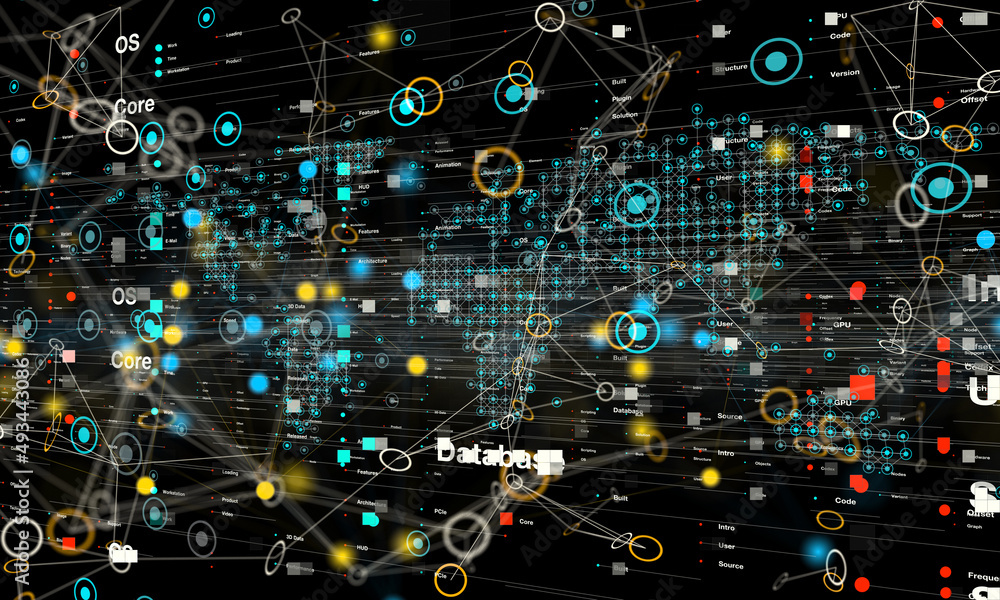 Neural network 3D illustration. Big data and cybersecurity Neural network 3D illustration. Big data and cybersecurity