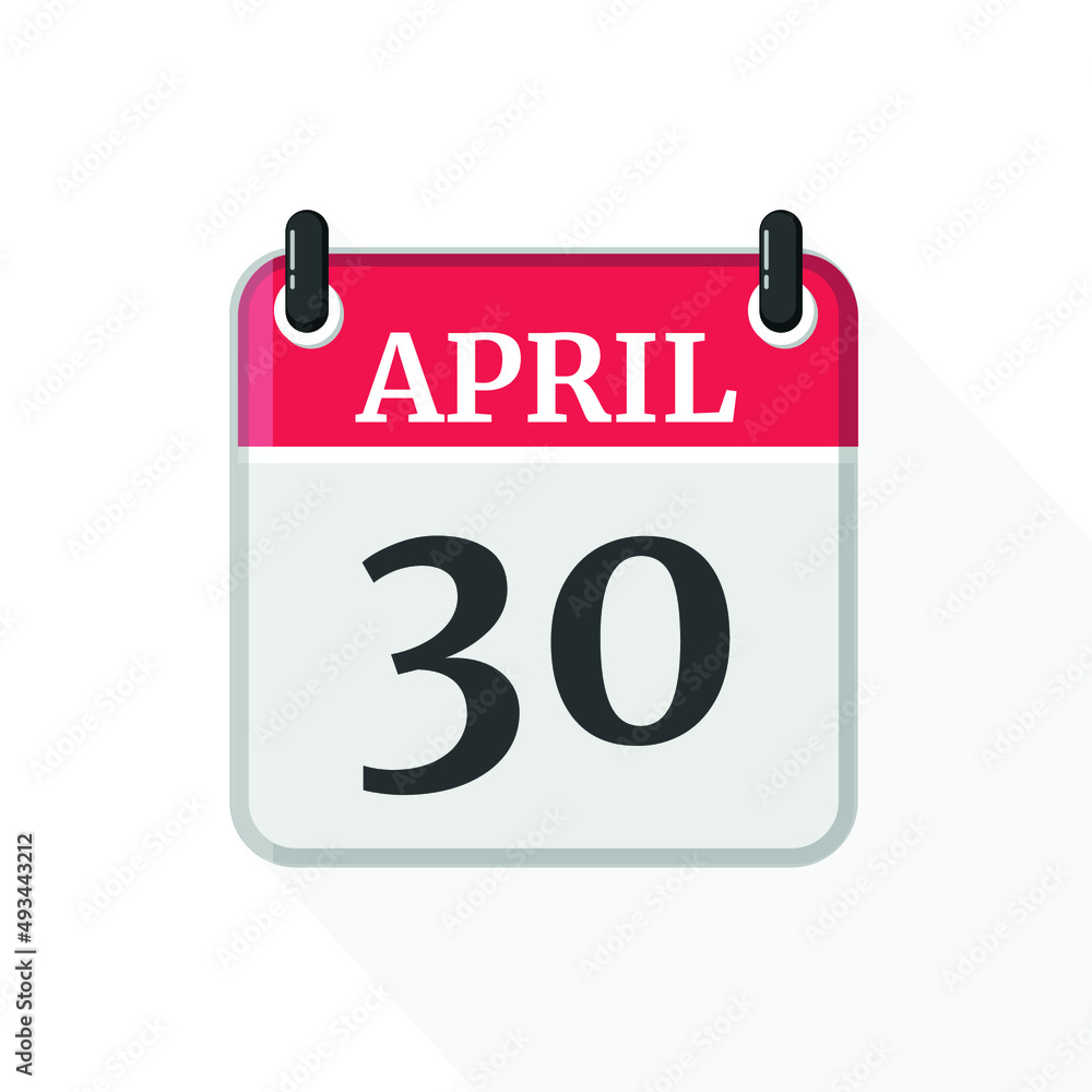 Flat vector calendar icon with the date 30 April Flat vector calendar icon with the date 30 April
