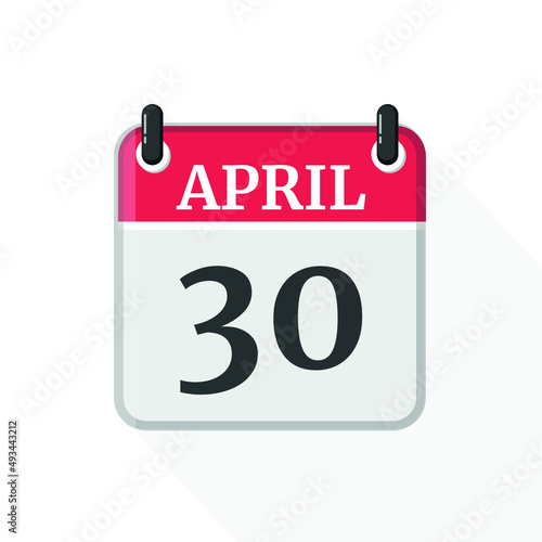 Flat vector calendar icon with the date 30 April