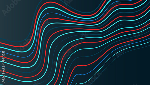 Dynamic color line on dark background. Abstract linear wave compositions for cover, poster, landing page. Minimal fluid shape illustration.