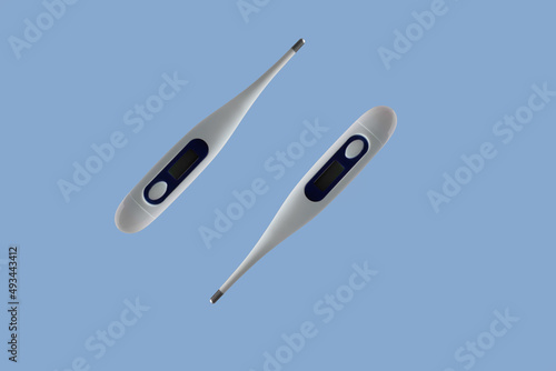 two thermometers floating in the air levitation on a blue background