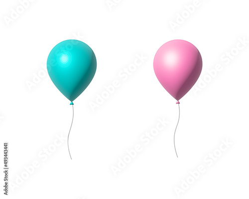High quality super realistic balloons. Two 3d maked pink and blue party balloons, birthday decoration. Vector flying party ballon set, design element for cards, invitations etc.