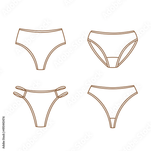 Set of women's panties - vector outline objects isolated on white