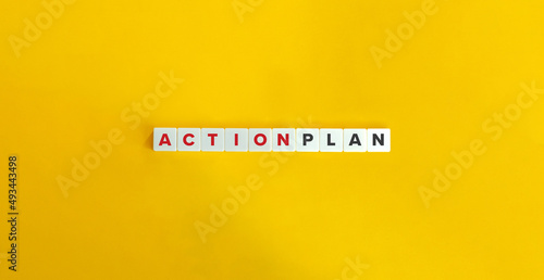 Action Plan Term on Letter Tiles on Yellow Background. Minimal Aesthetics.