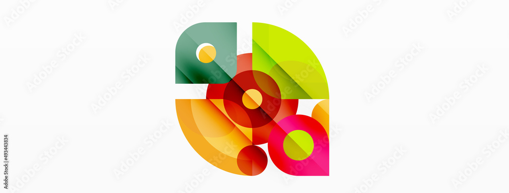 Fototapeta premium Colorful round shapes, circles and triangles background. Minimal geometric template for wallpaper, banner, presentation