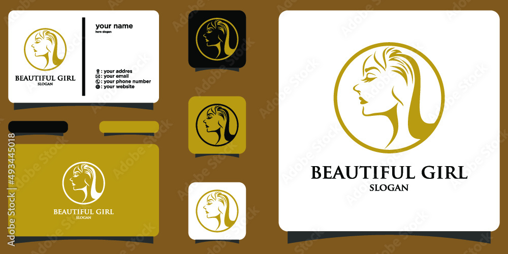 Elegant woman face logo with business card premium vector Elegant woman face logo with business card premium vector