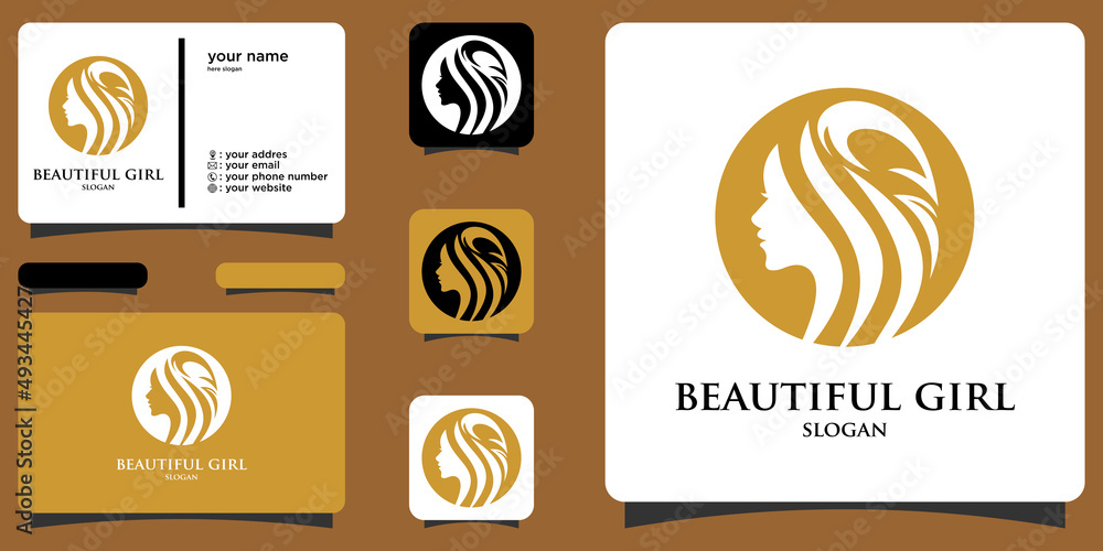 Elegant woman face logo with business card premium vector Elegant woman face logo with business card premium vector
