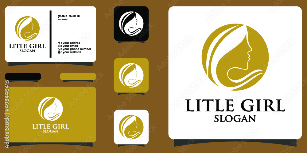 Elegant woman face logo with business card premium vector