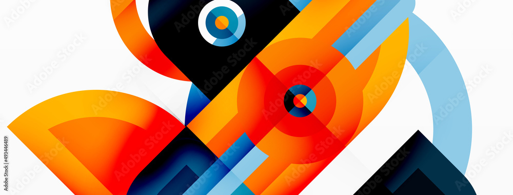 Creative geometric wallpaper. Minimal abstract background. Bright color geometric shapes on white backdrop. Business template for wallpaper, banner, background or landing Creative geometric wallpaper. Minimal abstract background. Bright color geometric shapes on white backdrop. Business template for wallpaper, banner, background or landing