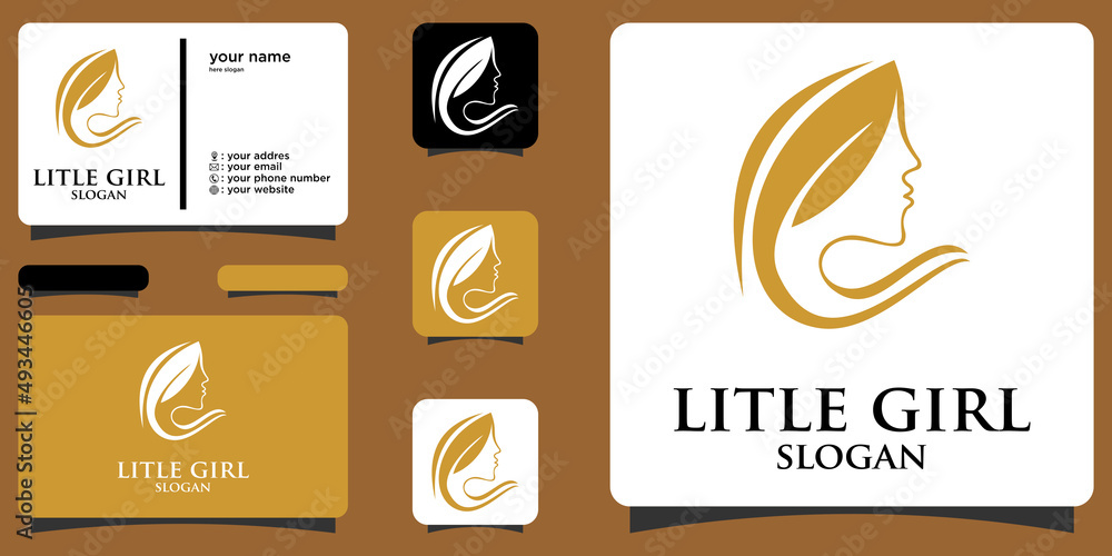 Elegant woman face logo with business card premium vector