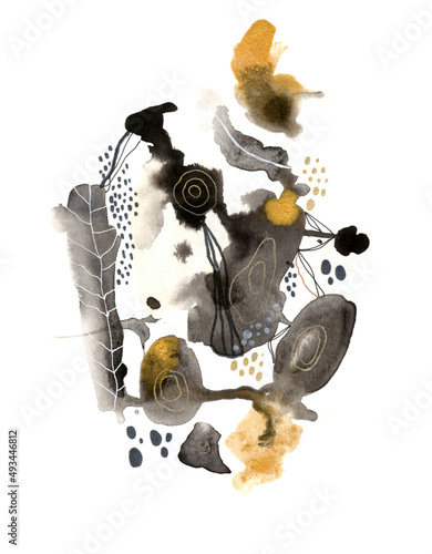 Watercolour Abstract Ink bleed mark making background pattern black gold
