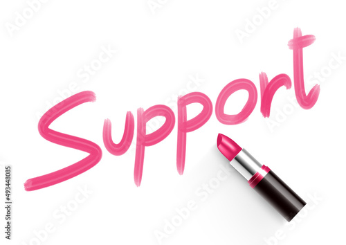 Support text drawing by Lipstick pink color, Peace Pray and Stop war concept design illustration isolated on white background with copy space, vector