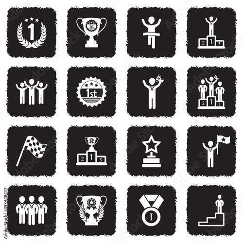 Win Icons. Grunge Black Flat Design. Vector Illustration.