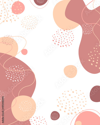 Abstract minimalism style background for copy space. Template for a menu, price list, checklist, brochure, notepad. Circles, lines, dots minimalism in pink beige colors on white background