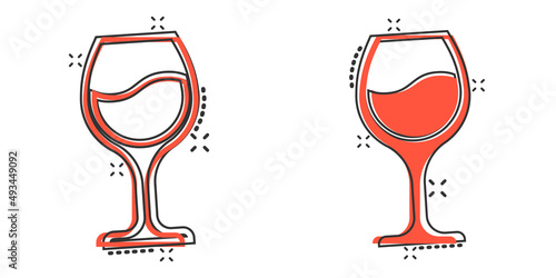 Wine glass icon in comic style. Champagne beverage cartoon vector illustration on isolated background. Cocktail drink splash effect sign business concept.