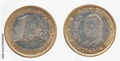 Wallpaper Mural Spain - circa 2001: a 1 Euro coin of Spain with a map of Europe and a portrait of the Spanish king Juan Carlos I Torontodigital.ca